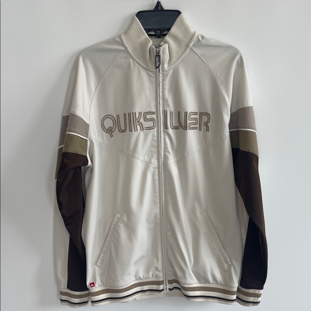 Quiksilver Men's Cream and Brown Windbreaker Boys Size M 12/14